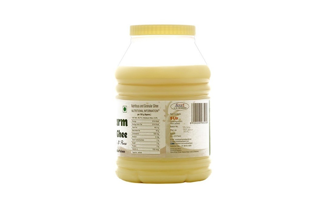 Sunshine Farm Artisan Buffalo Ghee (Fresh & Pure)    Plastic Jar  5 litre